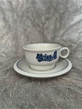 Pfaltzgraff Yorktowne stoneware flat cup and saucer set